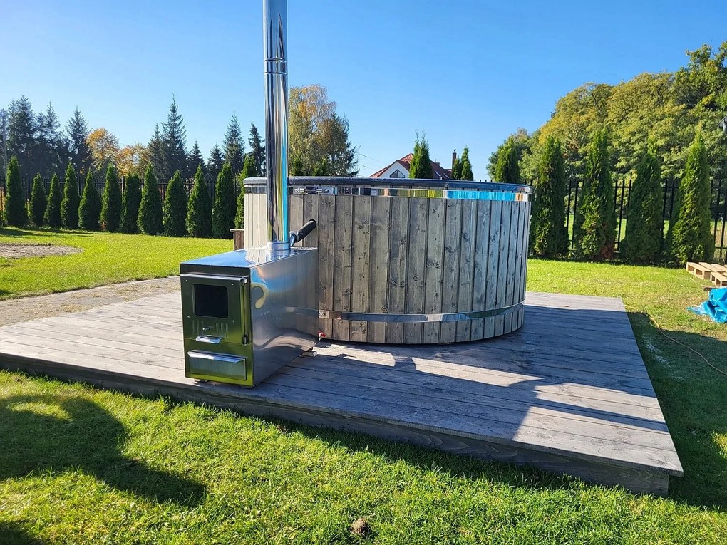 Záhradná drevená okrúhla masážna vírivka s pecou na drevo 200