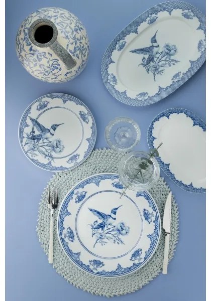 26-dielna jedálenská sada, biela/modrá, porcelán