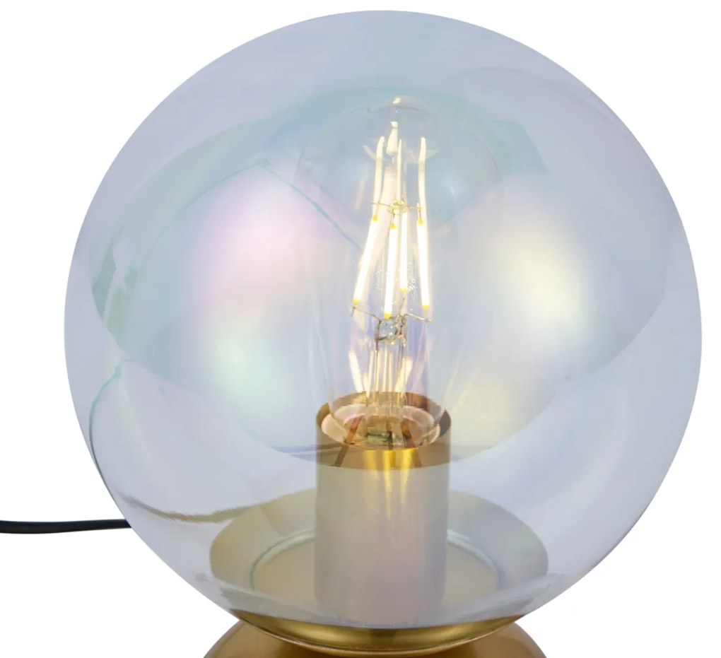 Stolná lampa Art Deco mosadzná s dymovým dúhovým sklom - Pallon