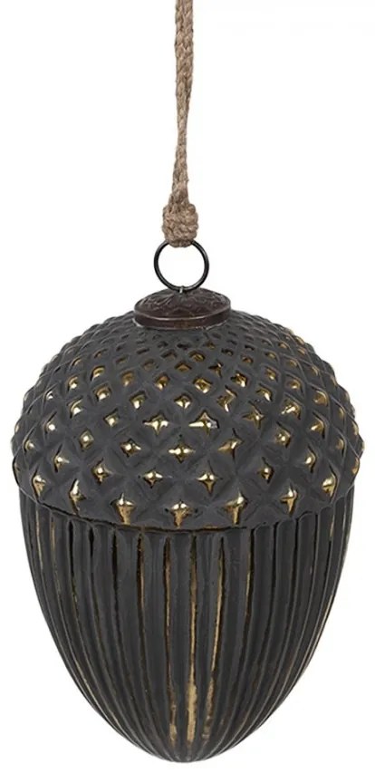 Čiernozlatá sklenená vianočná ozdoba v tvare žaluďa L - Ø 15*21 cm