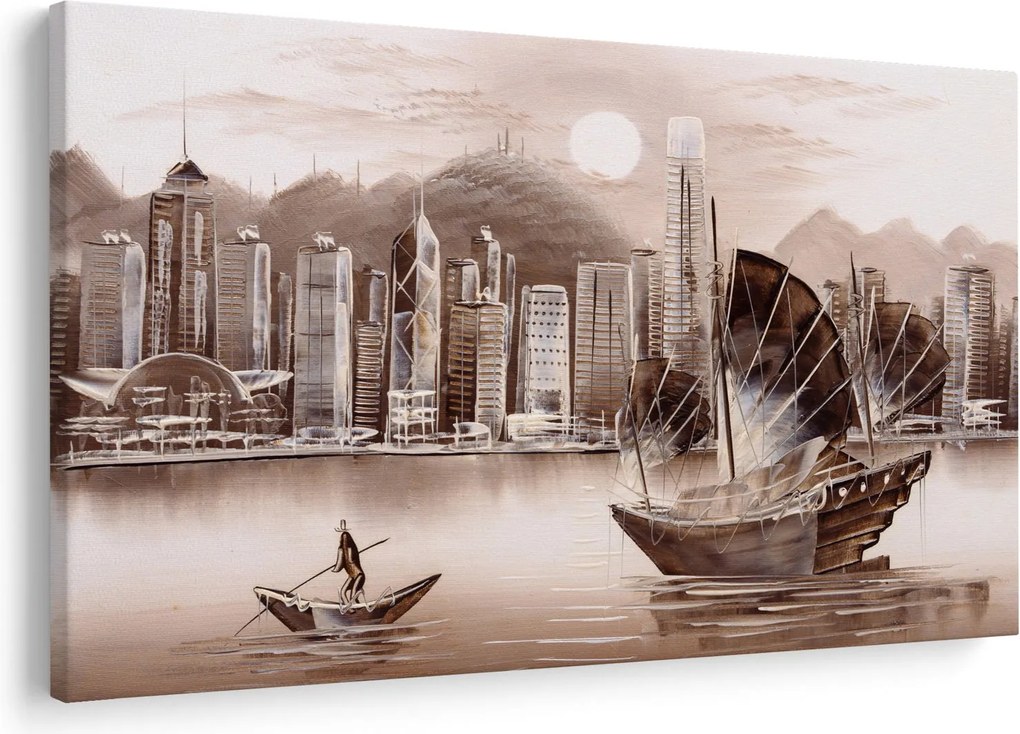 Obrázok - Victoria Harbor, Hong Kong, sépiový efekt (90x60 cm)
