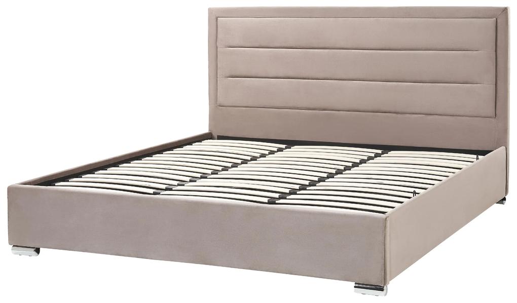 Zamatová posteľ s úložným priestorom 180 x 200 cm sivobéžová ROUEN Beliani