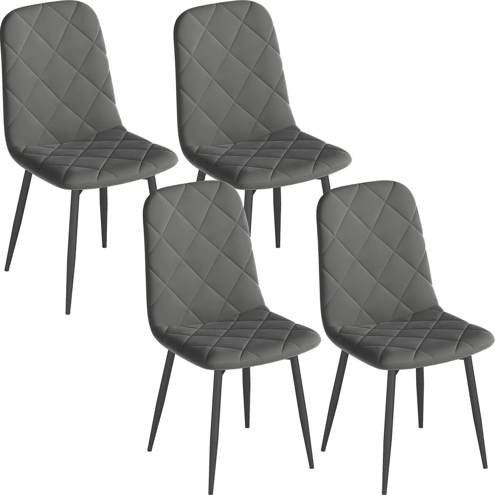 HOMCOM Sada 4 Moderných Jedálenských Stoličiek Čalúnených Velúrom so Stalovými Nohami pre Obývaciu Izbu 45x54x87 cm Šedá | Aosom