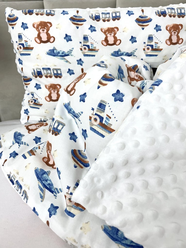 INTERMEDIC SK Zimný set do kočíka Macko s vláčikom/minka biela 73x73/40x30 cm