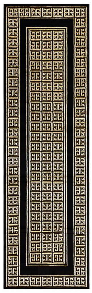 Dywany Łuszczów, Koberec behúň Gloss 6776 86 greek black/gold, 60x300, žltá, kancelária