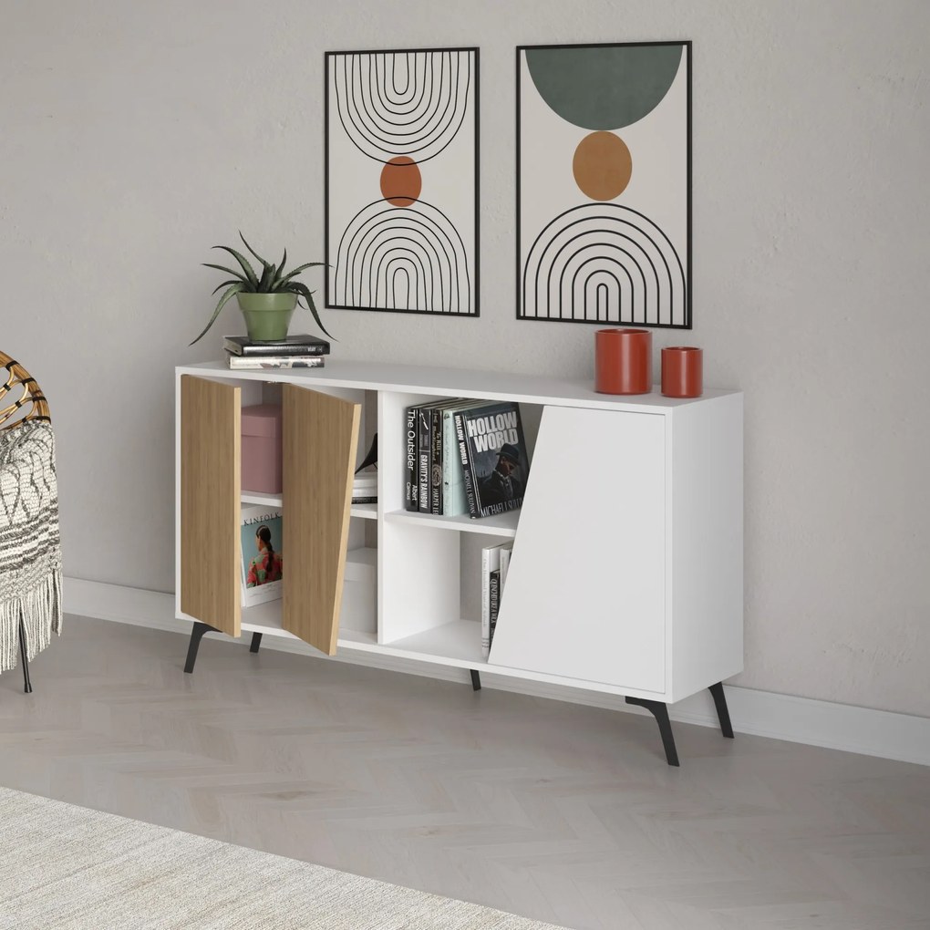 Komoda Houseland FIONA 150 cm bílá/dub safírový