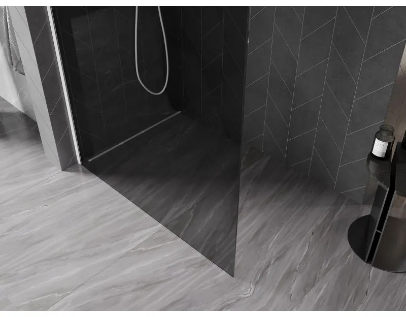 Mexen Kioto-X, sprchová zástena 140 x 200 cm, 10mm šedé sklo, biely profil, 800-140-101-20-40-X