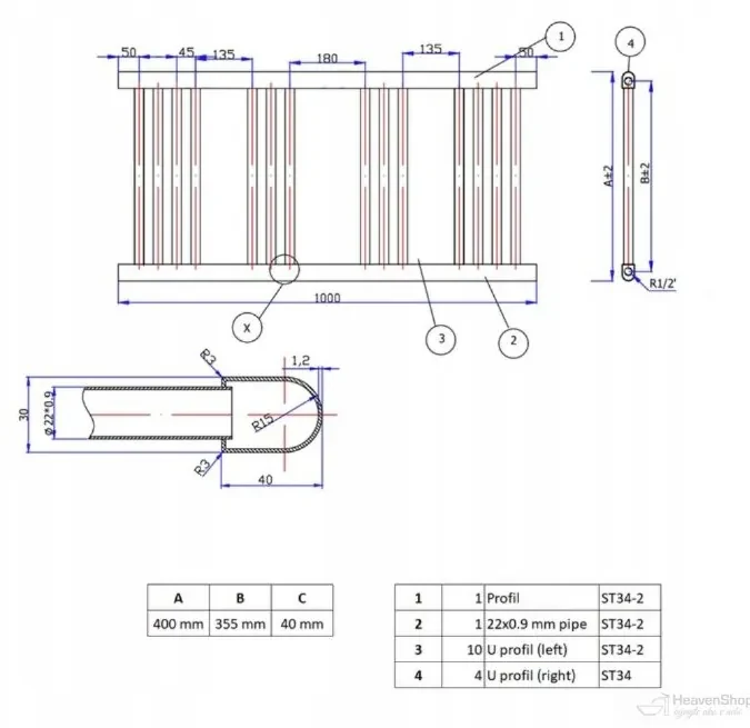 Erga Puerto, vykurovacie teleso 1000x400 mm, 393W, čierna matná, ERG-LAV-GRZE-BK-40100