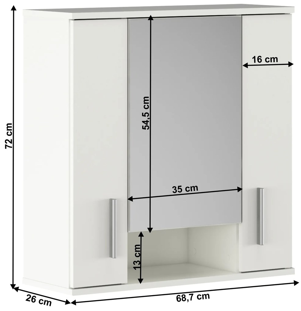 Závesná kúpelňová skrinka so zrkadlom Leah 01 (biela matná). Vlastná spoľahlivá doprava až k Vám domov. 1065342