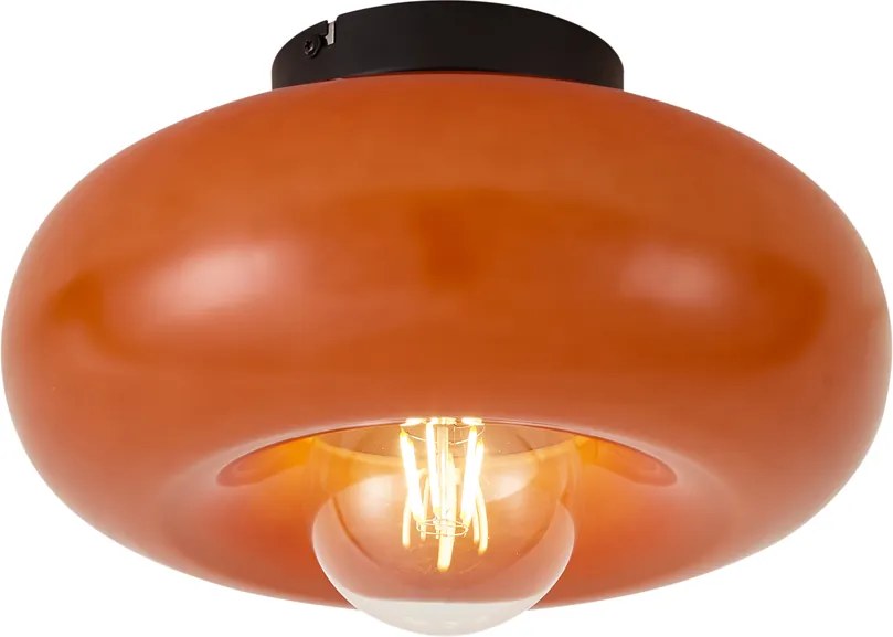 Retro čierne stropné svietidlo s oranžovým sklom 30 cm - Glaze