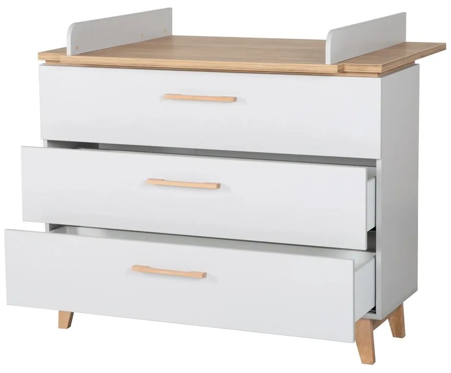 Svetlosivá nízka detská komoda v dekore duba s prebaľovacím pultom 117x104 cm Caro – Roba