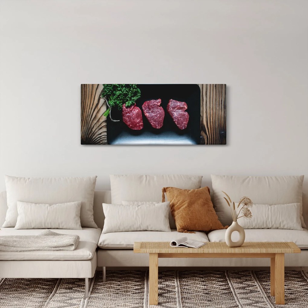 Obraz mäsa na tanieri (120x50 cm)