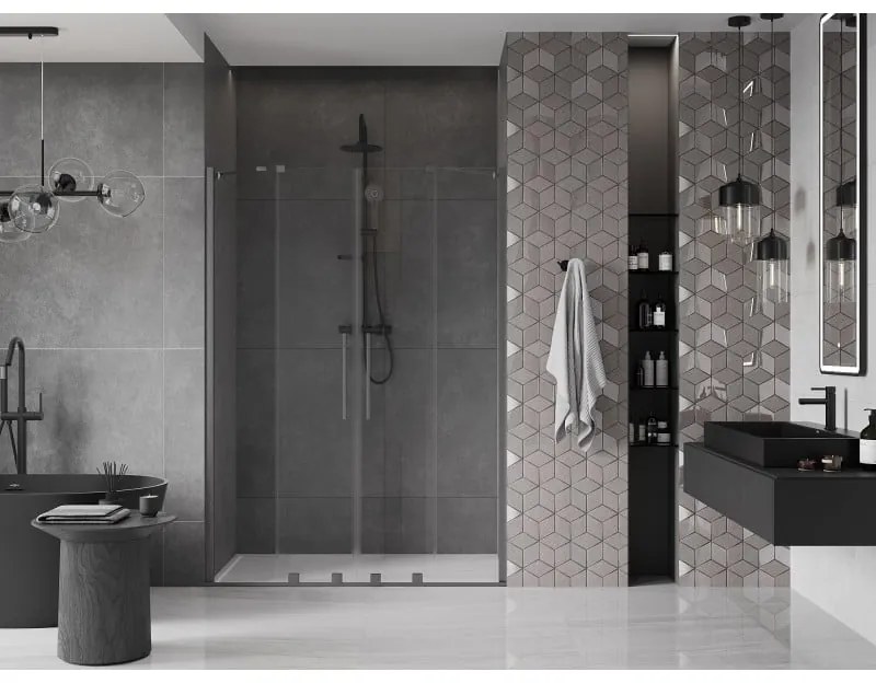 Mexen Velar Duo, posuvné dvere do otvoru 150x200 cm, 8mm číre sklo, grafitová matná, 871-150-000-02-66