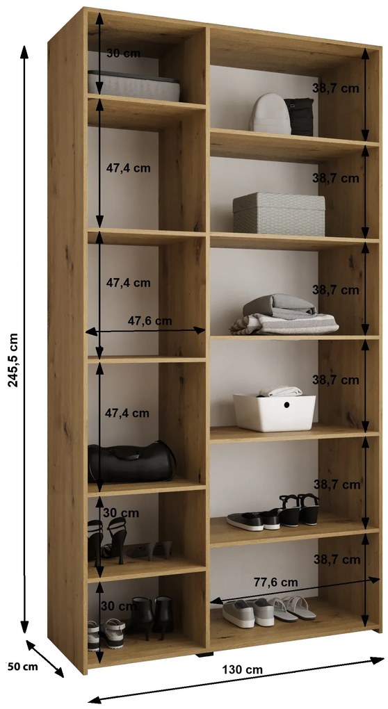 Šatníková skriňa 130 cm Carmela 50-2 (biela + čierna). Akcia -20%. Vlastná spoľahlivá doprava až k Vám domov. 1126733