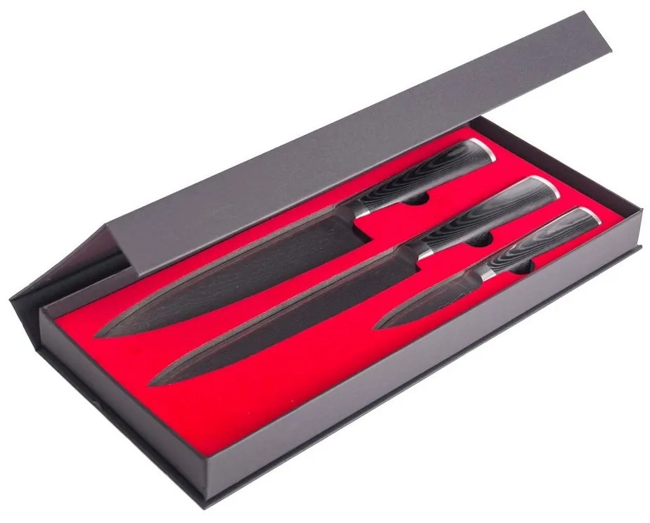 Súprava nožov G21 Damascus Premium v bambusovom bloku, Box, 3 ks + brúsny kameň