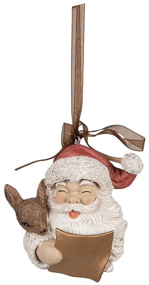 Závesná vianočná dekorácia Santa so srnčekom - 9*5*9 cm