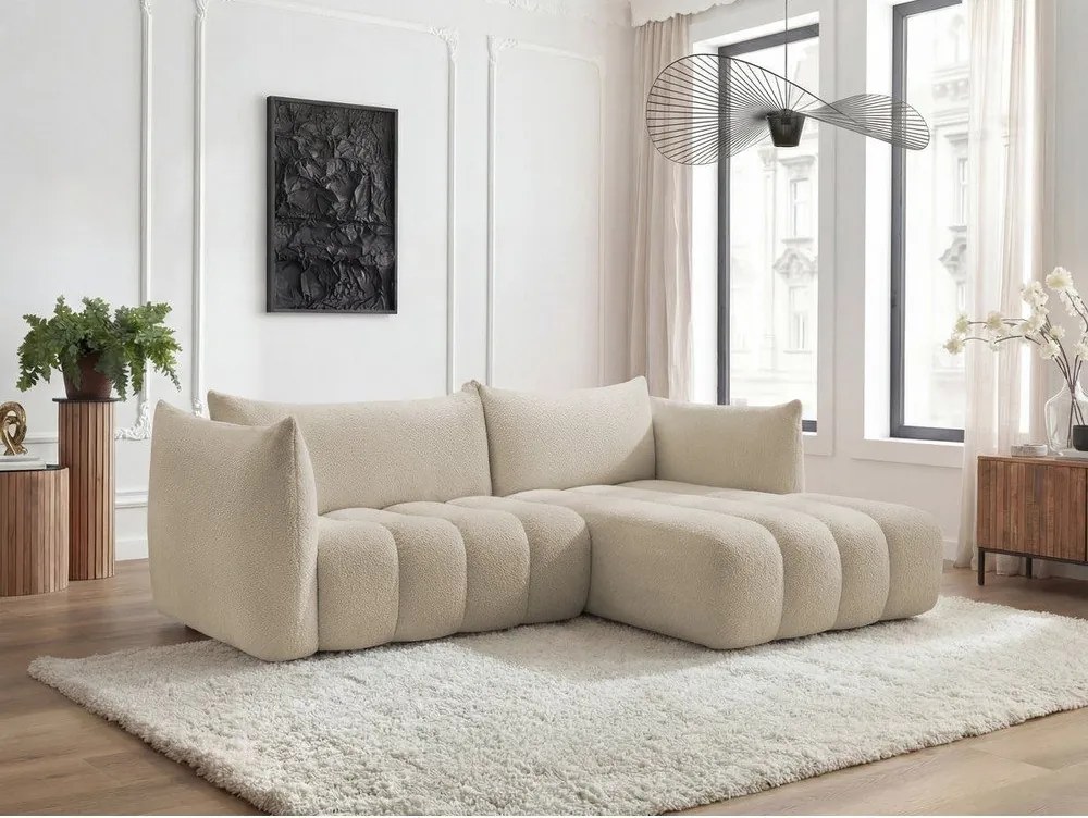 Béžová rohová pohovka z textílie buklé (pravý roh/s leňoškou) Azra – Bobochic Paris
