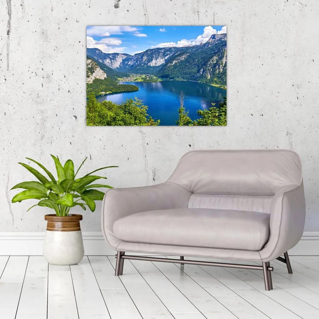 Sklenený obraz - Halštatské jazero, Hallstatt, Rakúsko (70x50 cm)