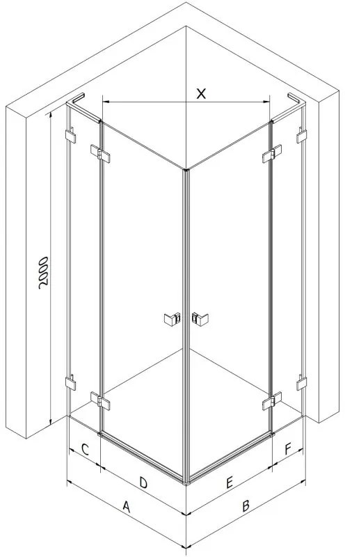 Mexen Lunar, L Duo výklopný sprchový kút 105 x 100 cm, 8mm číre sklo, zlatý matný profil, 834L-105L-100P-55-00