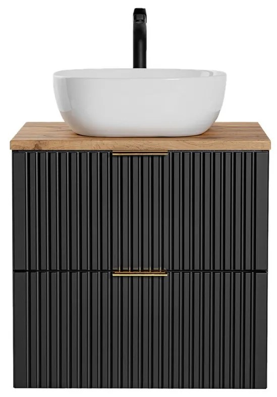 Závesná skrinka Casad s doskou a umývadlom 60 cm čierna/dub wotan