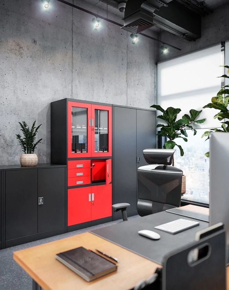 BEATA kovová šatníková skriňa s policami: antracit (976)