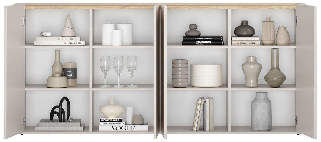 Komoda Elivo 200 cm štvordverová - kašmír / olejovaný dub