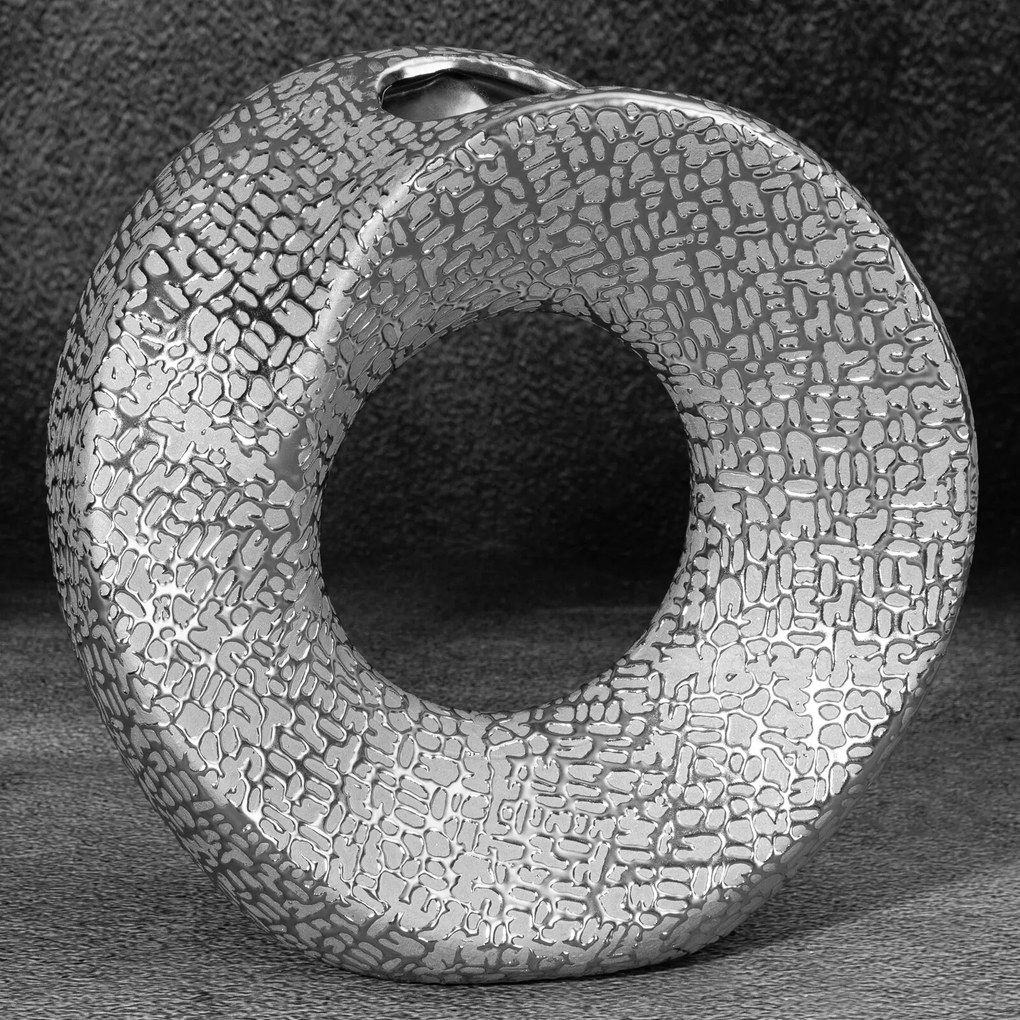 KERAMICKÁ VÁZA RISO 23X9X22 CM STRIEBORNÁ