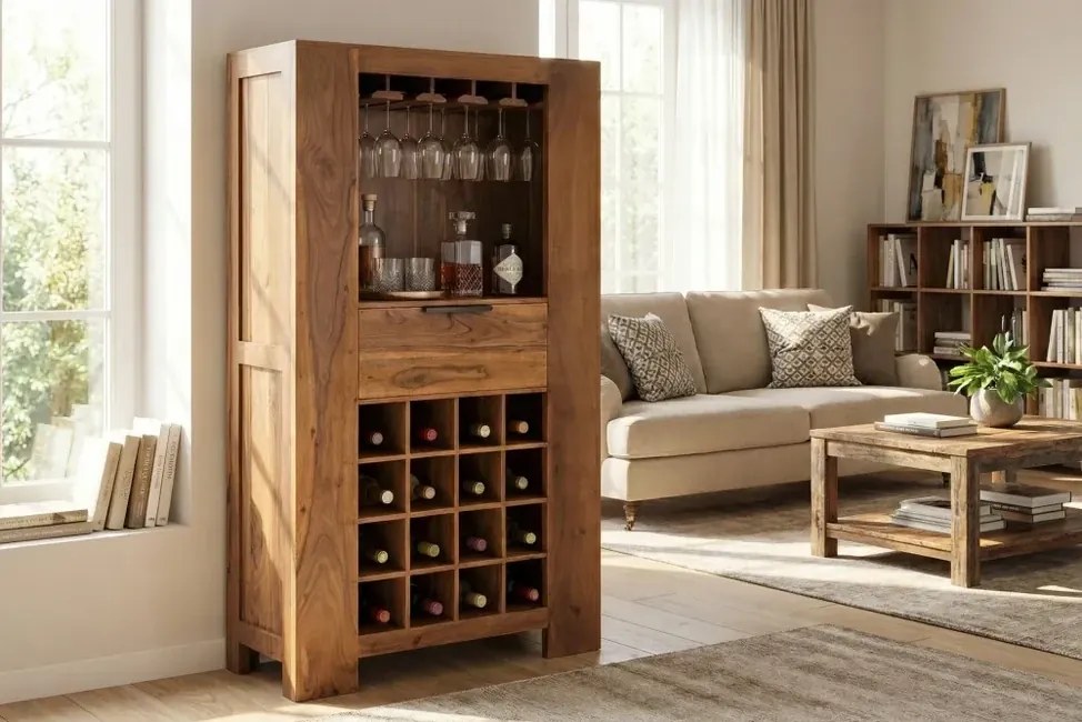 Barová skrinka Quadro – Luxusná vinotéka z akáciového masívu