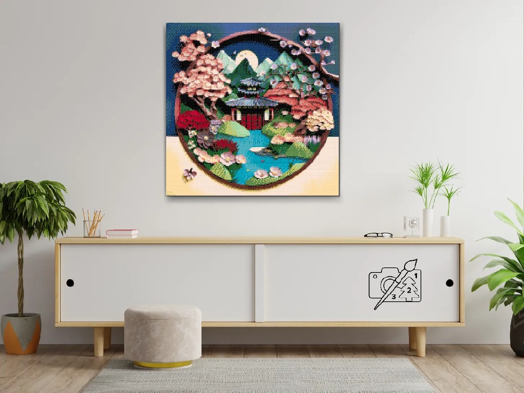 Gario Diamantové maľovanie Japonská záhrada Rozmery: 50 x 50 cm, Rámovanie: Iba zrolované plátno, Diamanty: Štvorcové