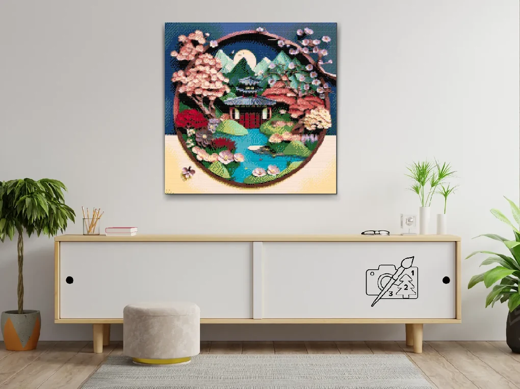 Gario Diamantové maľovanie Japonská záhrada Rozmery: 80 x 80 cm, Rámovanie: S vnútorným rámom, Diamanty: Štvorcové