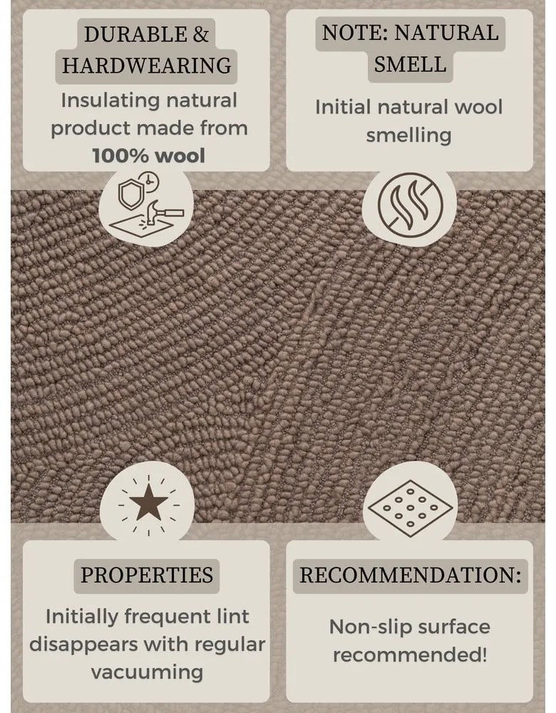 Ručne tkaný vlnený okrúhly koberec taupe ø 150 cm Eleni Taupe – Hanse Home