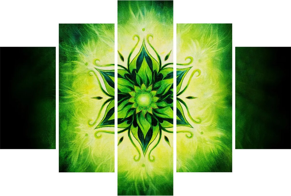 Obraz - Kvetinová mandala v zelenom pozadí (150x105 cm)