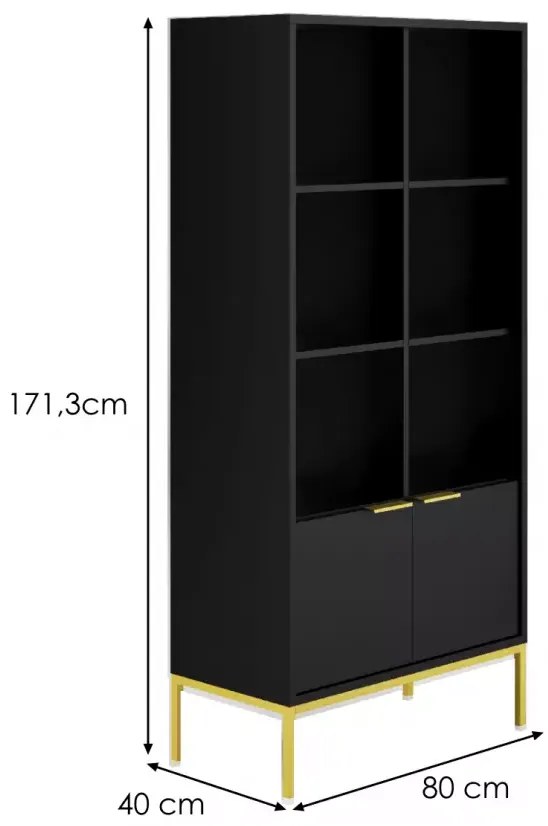 Knižnica Austin 80 cm čierna/zlatá