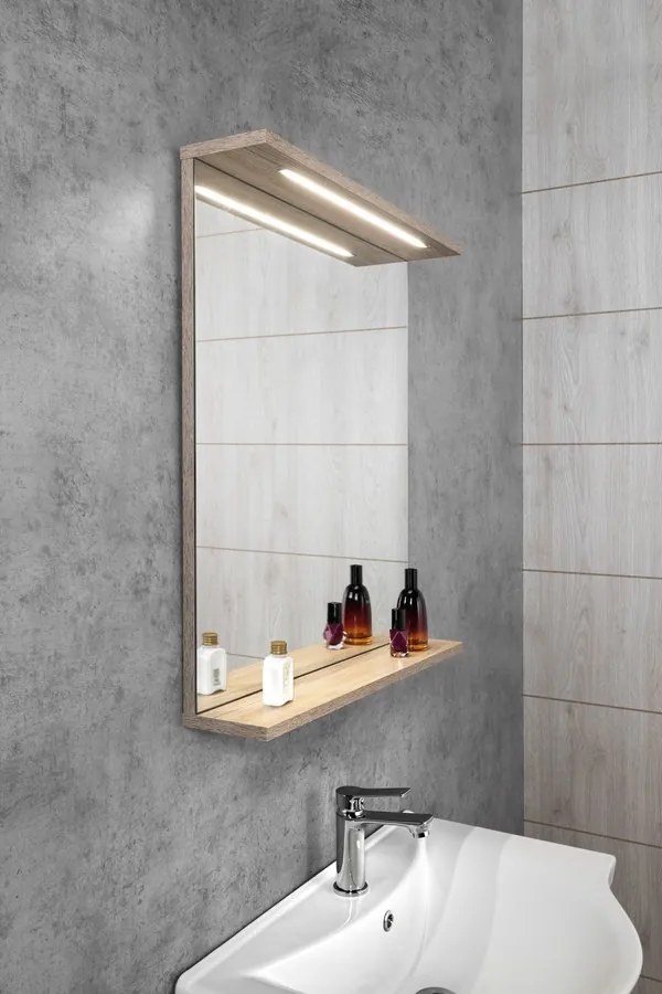 Aqualine Aqualine, KORIN STRIP zrkadlo s LED osvetlením 60x70x12cm, dub platin, KO990S