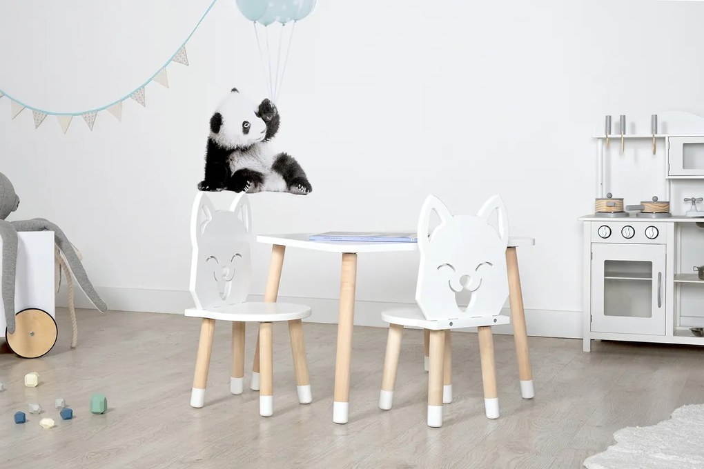 Detský stôl so stoličkami - Líška - biely Kids table set - fox