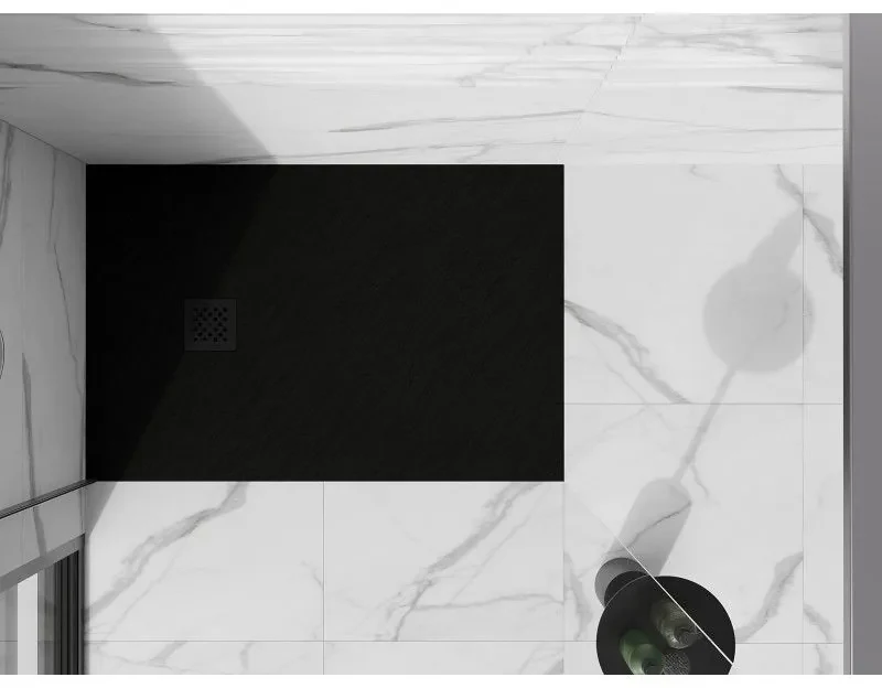 Mexen Stone+, obdĺžniková vanička z minerálneho kompozitu 100 x 70 cm, čierna, čierna krytka, 44707010-B