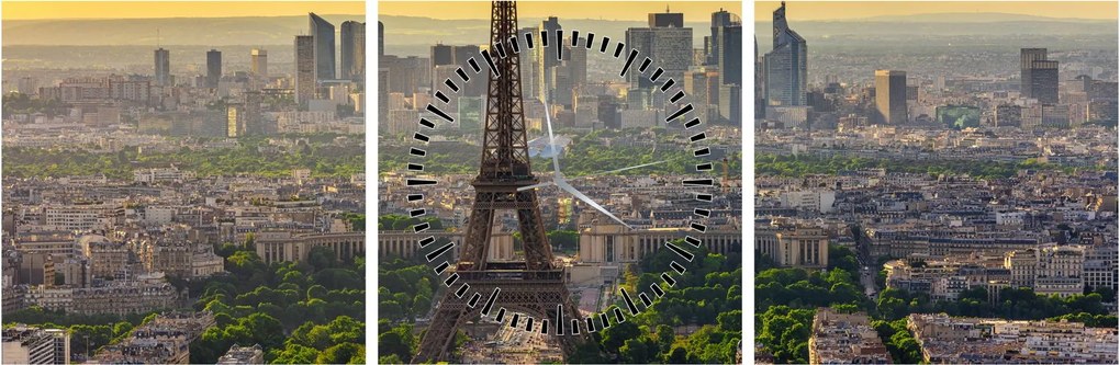 Obraz - Panoráma Paríža (s hodinami) (90x30 cm)