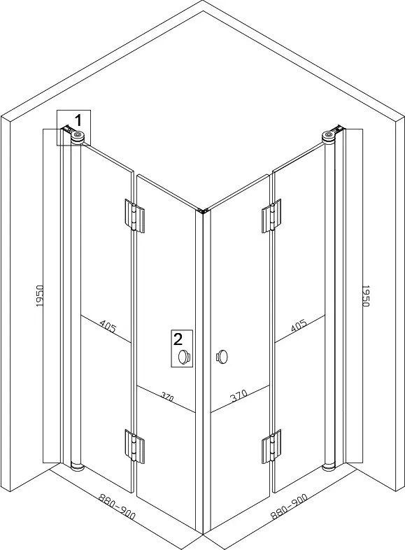 BPS-koupelny Štvorcový sprchový kút HYD-SK08B-M 90x90 čierna/transparent - bez vaničky