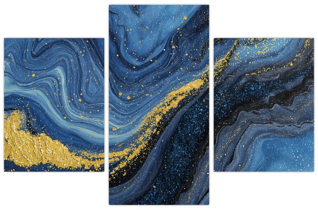 Obraz - Modro-zlatá abstrakcia (90x60 cm)