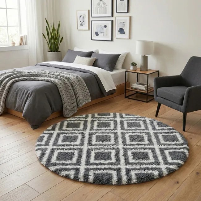 Protišmykový koberec DECOR čierny / biely kruh