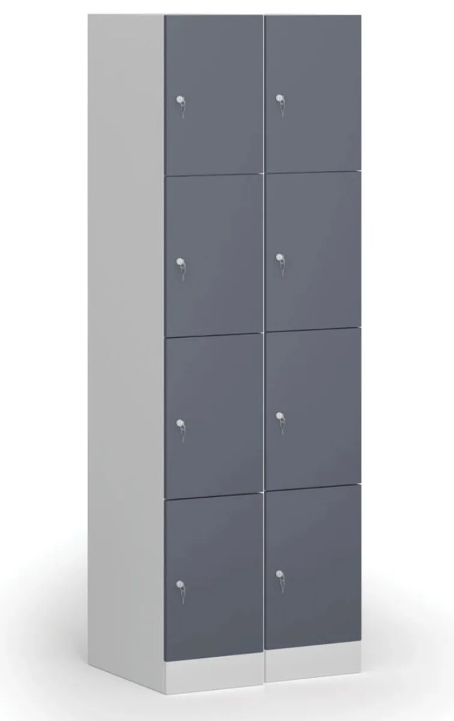 Šatníková skrinka s úložnými boxmi, 4 boxy, 1850 x 300 x 500 mm, demont, cylindrický zámok, tmavosivé dvere