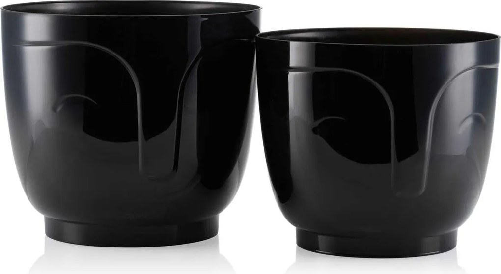 PLASTOVÝ KVETINÁČ ZOE SADA 2KS 16X18,5 CM+14,3X16,5 CM ČIERNA