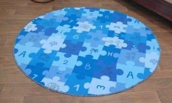 MAXMAX Detský guľatý koberec PUZZLE modrý