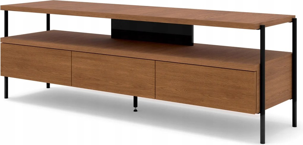 Rtv skrinka Puffin 154 cm 3S čerešňová, lakovaná, kovové nožičky