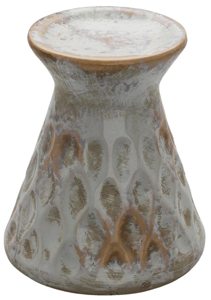 Keramický svietnik so sivou patinou a vzorom Karen - Ø 14*16 cm