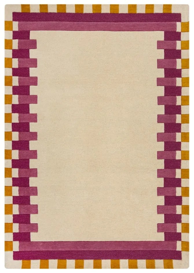 Žlto-ružový ručne tkaný vlnený koberec 200x290 cm Kai Wool Border - Flair Rugs