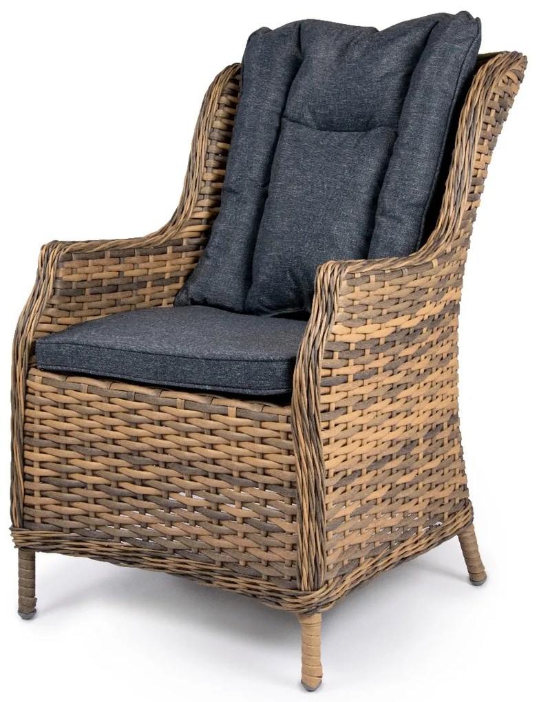 Záhradné ratanové kreslo KINGSTON žlto-sivé s tmavými poduškami