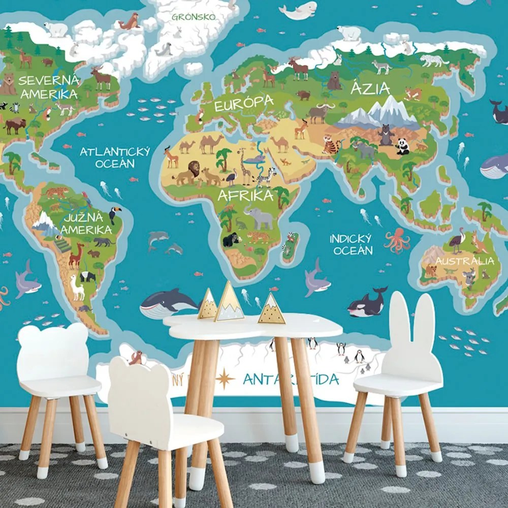 Tapeta detská mapa so slovenskými názvami - 300x200