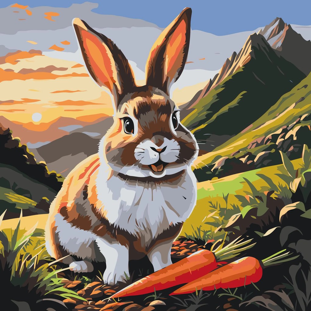 Gario Maľovanie podľa čísel Veselý zajačik s mrkvou Rozmery: 50 x 50 cm, Rámovanie: S vnútorným rámom