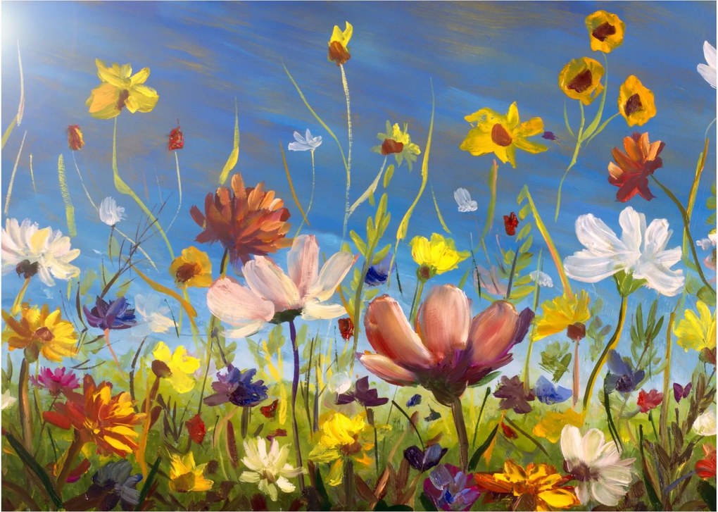 Maľovaný sklenený obraz rozkvitnutej lúky (70x50 cm)
